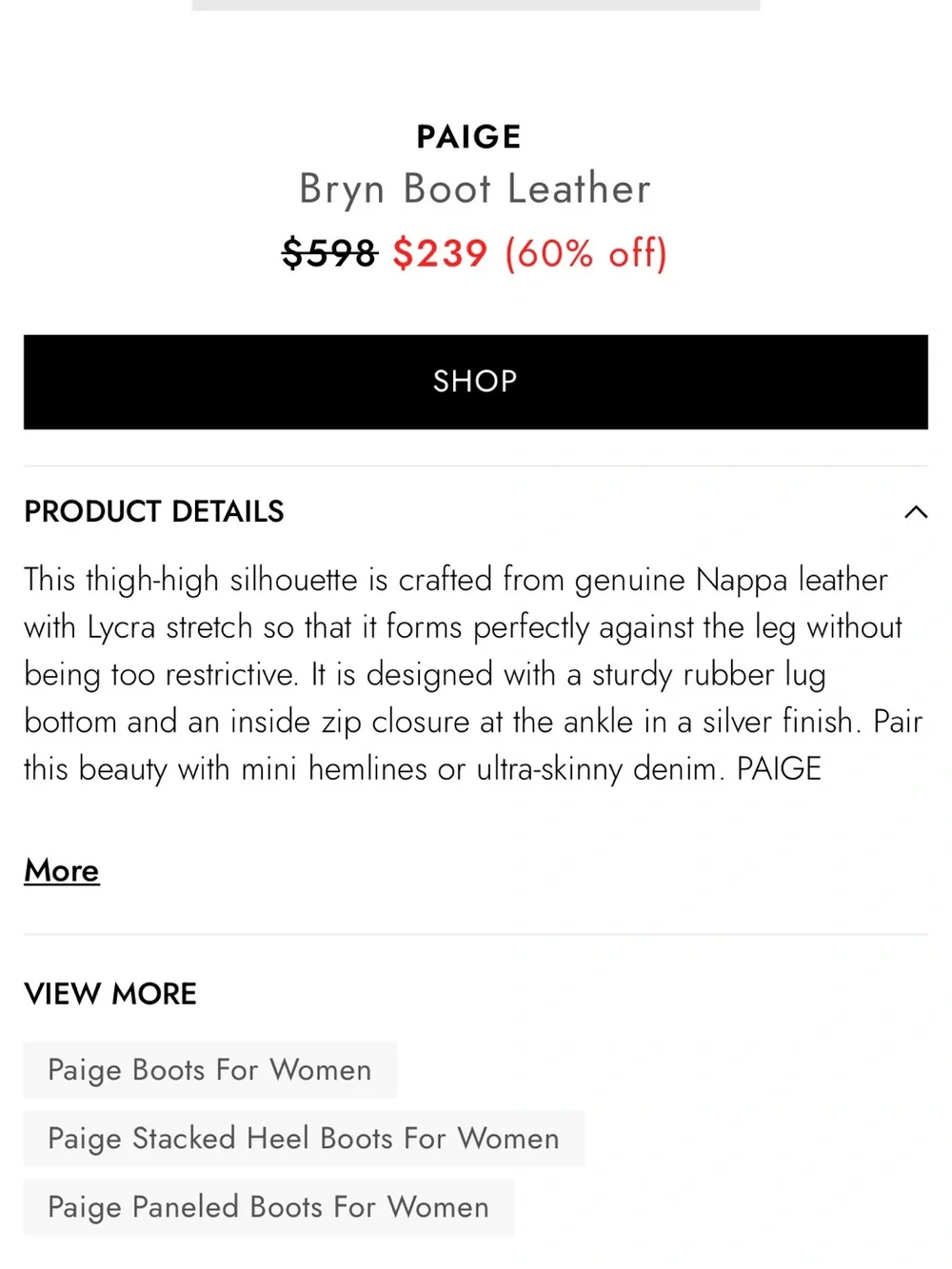 NWT PAIGE Bryn Black Over-the-Knee Leather Lug-Sole Boots 7.5